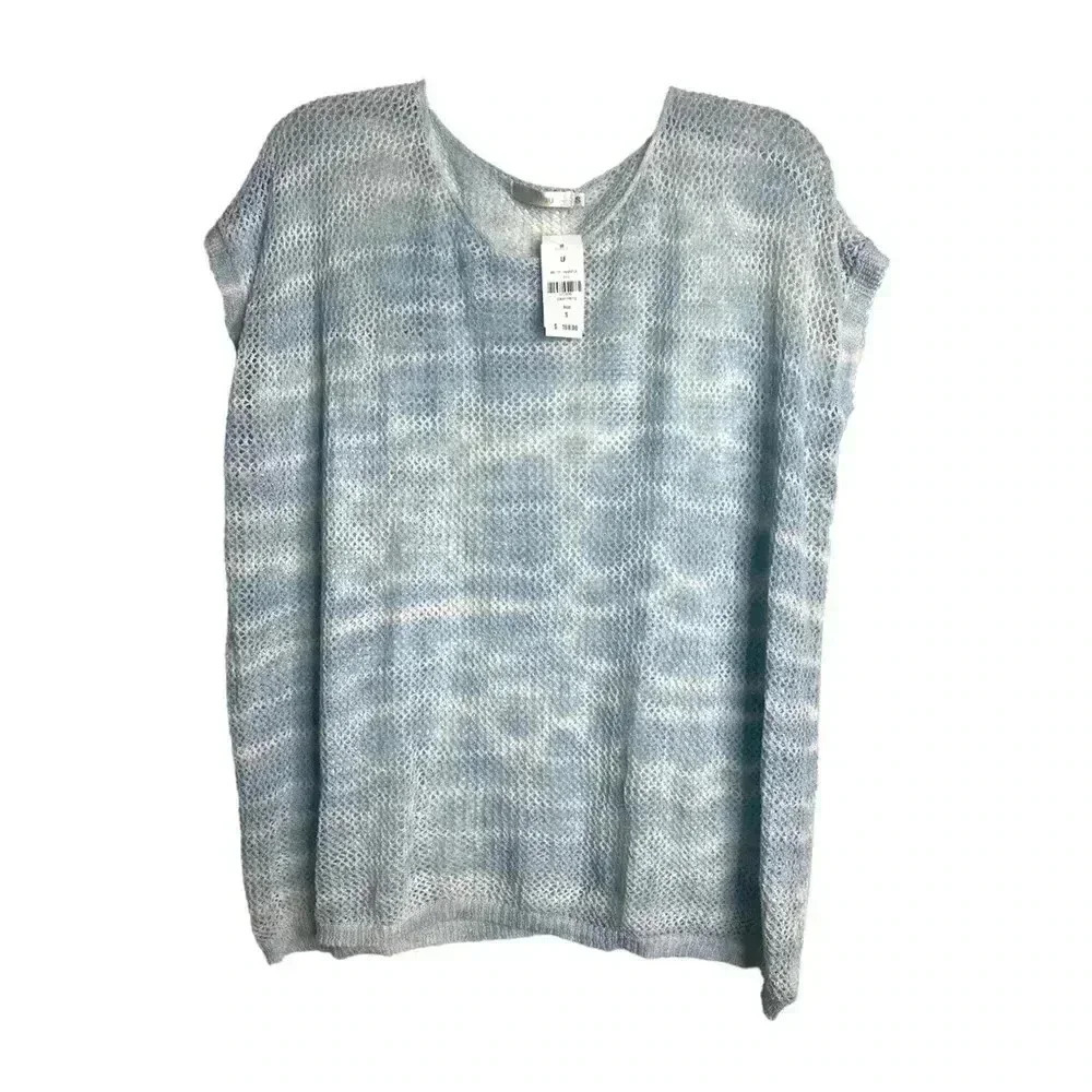 LF Millau Boho Blue & White Open Knit Mesh Dolman Top